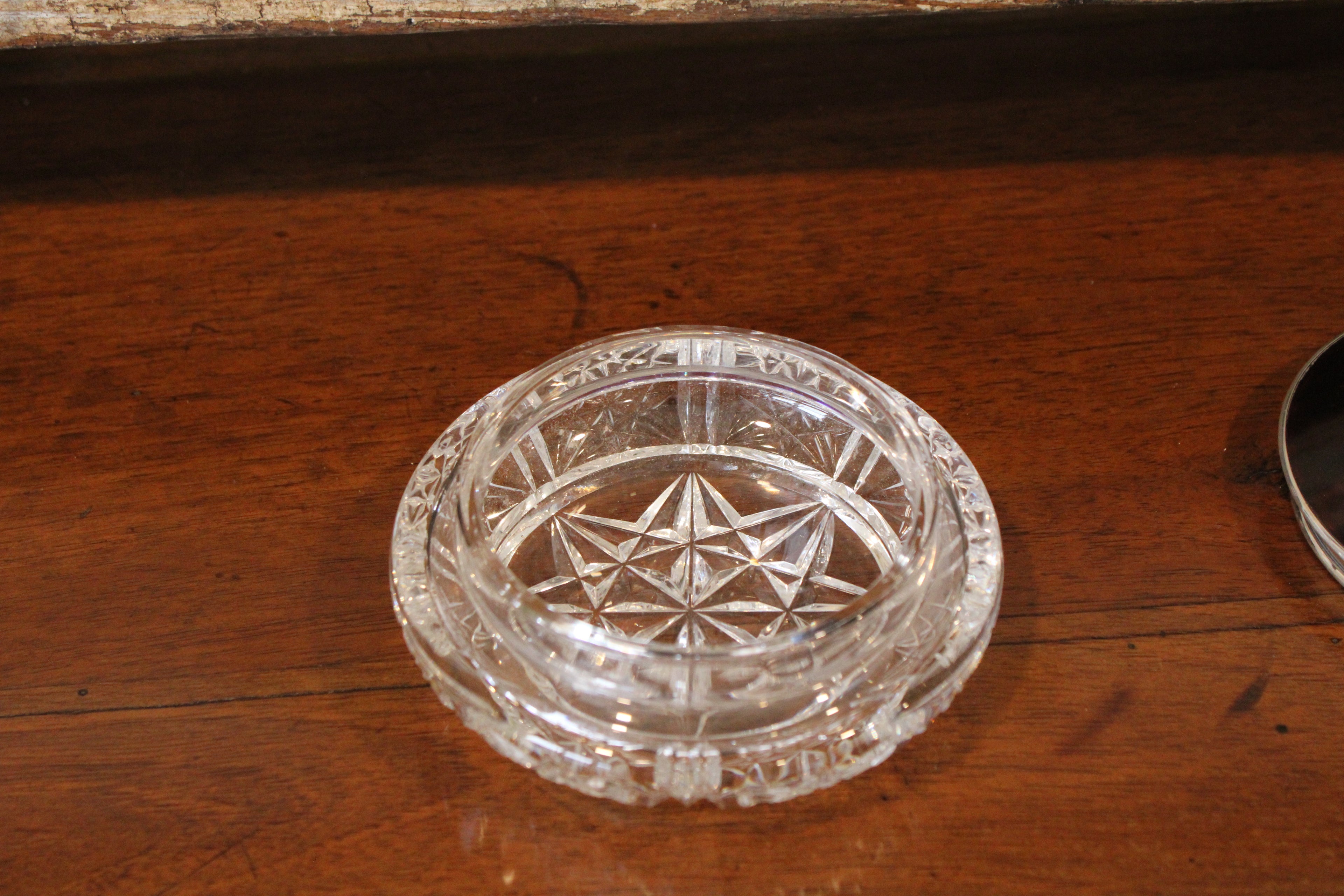 Antique Crystal Dresser Jar with Sterling Silver and Faux Tortoiseshell (Larger)