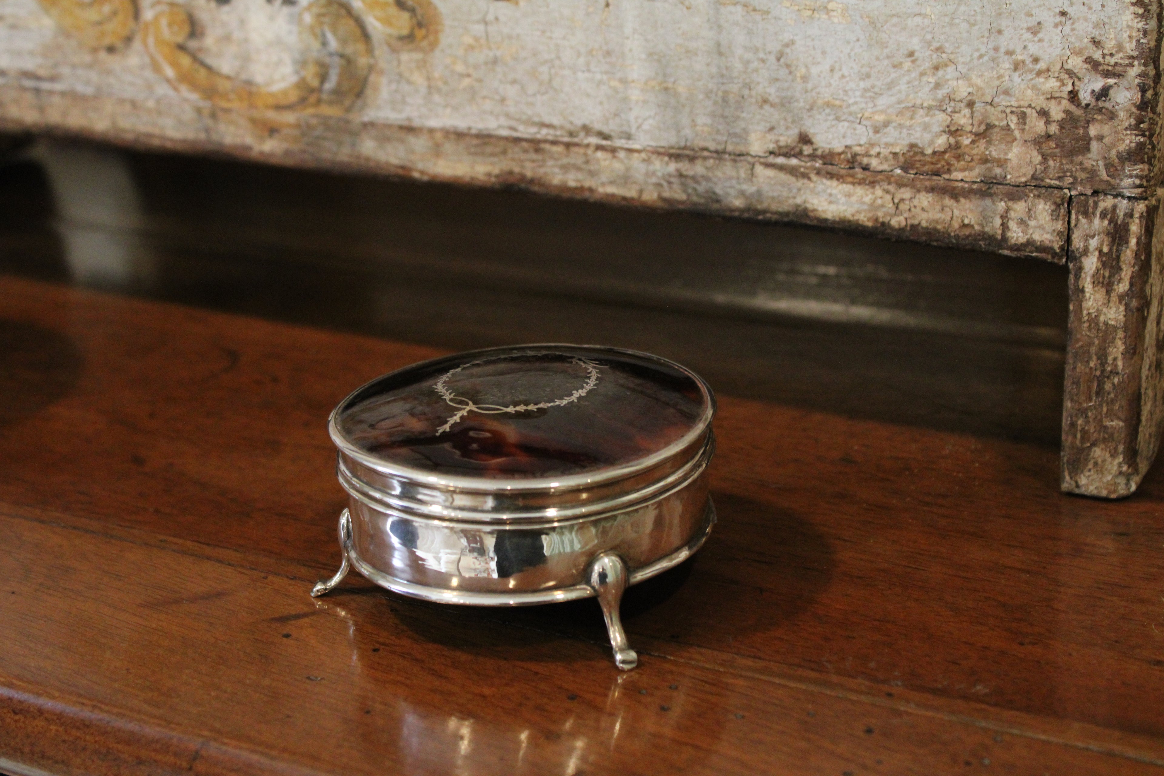 Antique Dresser Jar with Sterling Silver and Faux Tortoiseshell