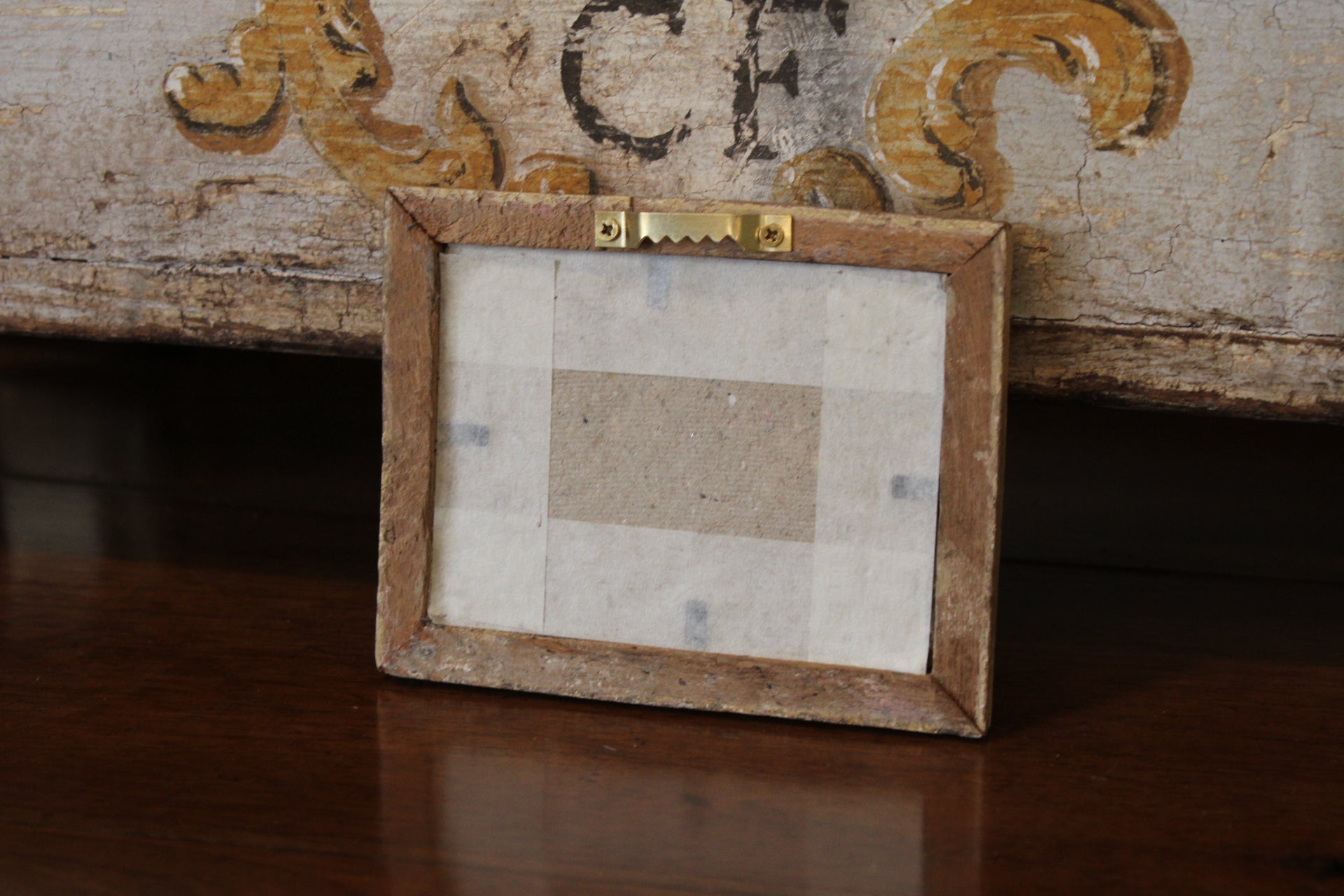 Vintage Reverse Glass Petite Ship in a Cream Reeded Frame